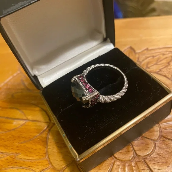 Rare Judith Ripka Sterling and Pink CZs with Black hematite gemstone Ring sz8 - Picture 2 of 2